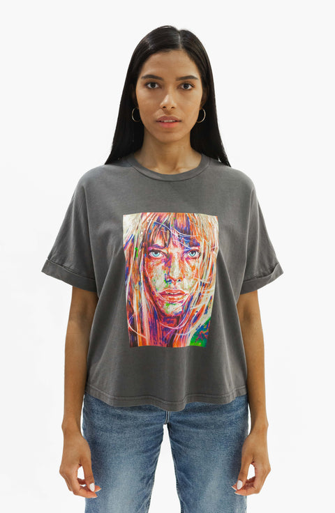 Girl's T-shirt Jane Birkin Dolman gray Art Design