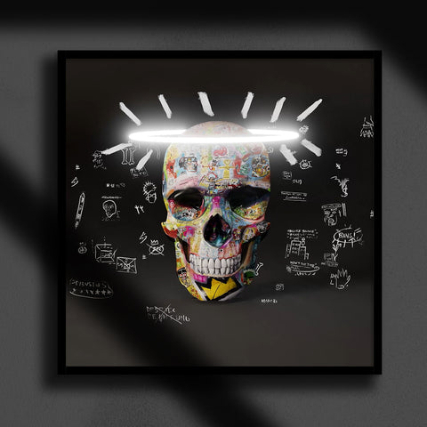Skull Basquiat Tribute 3D White Art Print
